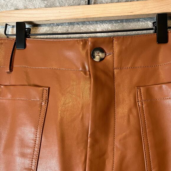 Maeve Anthropologie Sz 33 Colette Faux-Leather Cropped Wide Leg Pants Brown New - Picture 3 of 9